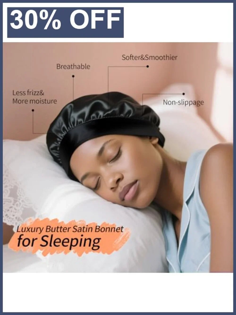 5 Pack Satin Sleep Caps for Women Adjustable No-Slip Hair Bonnet Curly Hair